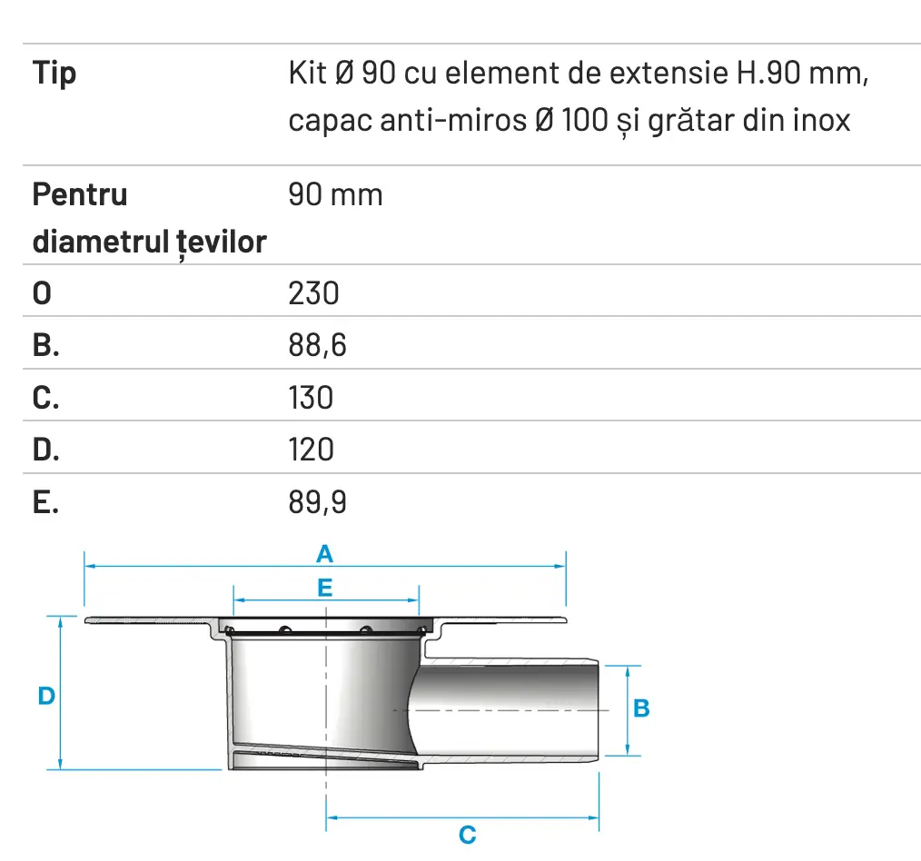 Kit Sifon Lateral pentru Scurgeri de Pardoseală Diametru 90mm [1]