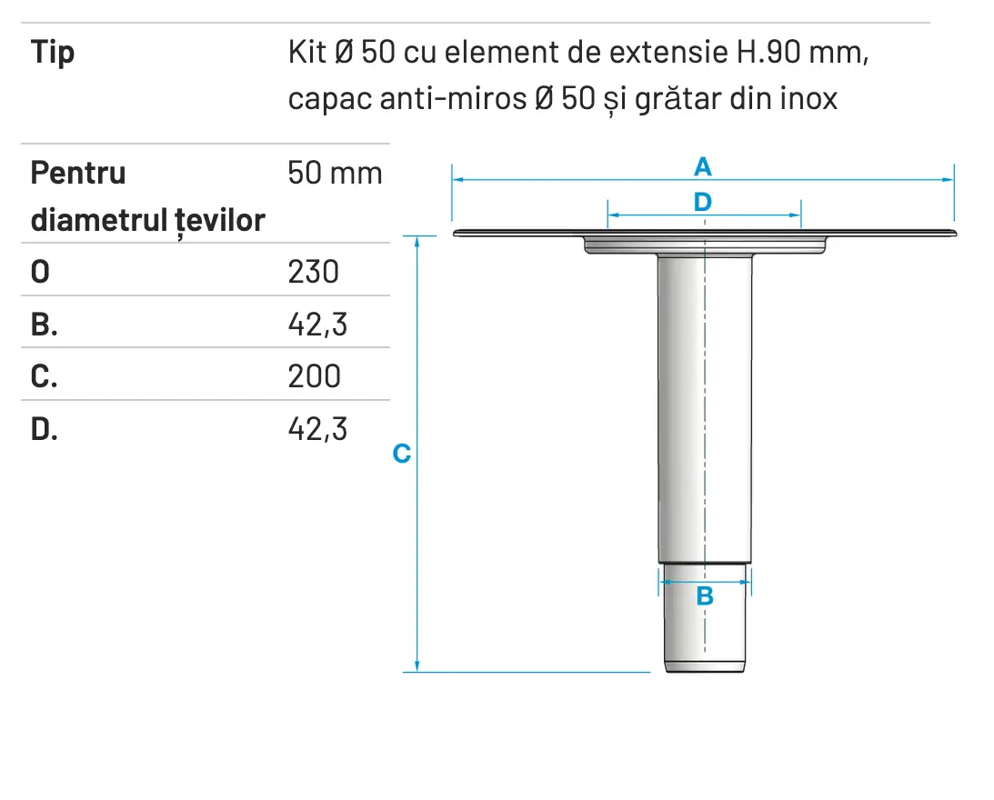 Kit Sifon Vertical pentru Scurgeri de Pardoseală Diametru 50mm [1]