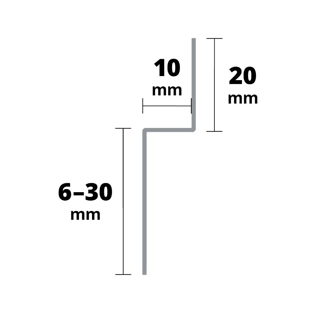 Profil Pantă Racord Podea Perete Dreapta inox Periat h: 10 mm, h2: 6-30 mm, l: 1,2 m [2]