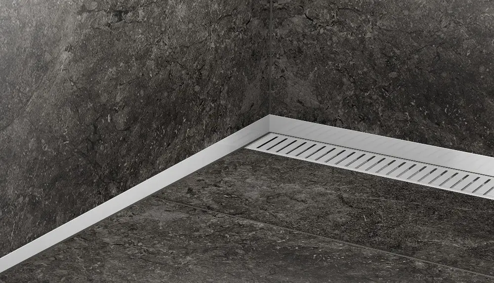 Profil Pantă Racord Podea Perete Stânga inox Periat h: 10 mm, h2: 6-30 mm, l: 1,2 m [1]