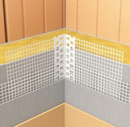 Gewebe-Eckwinkel Innenecken - Coltar PVC pentru Colturi Interioare cu Plasa Alba 10x10 cm, 2.5 m [1]
