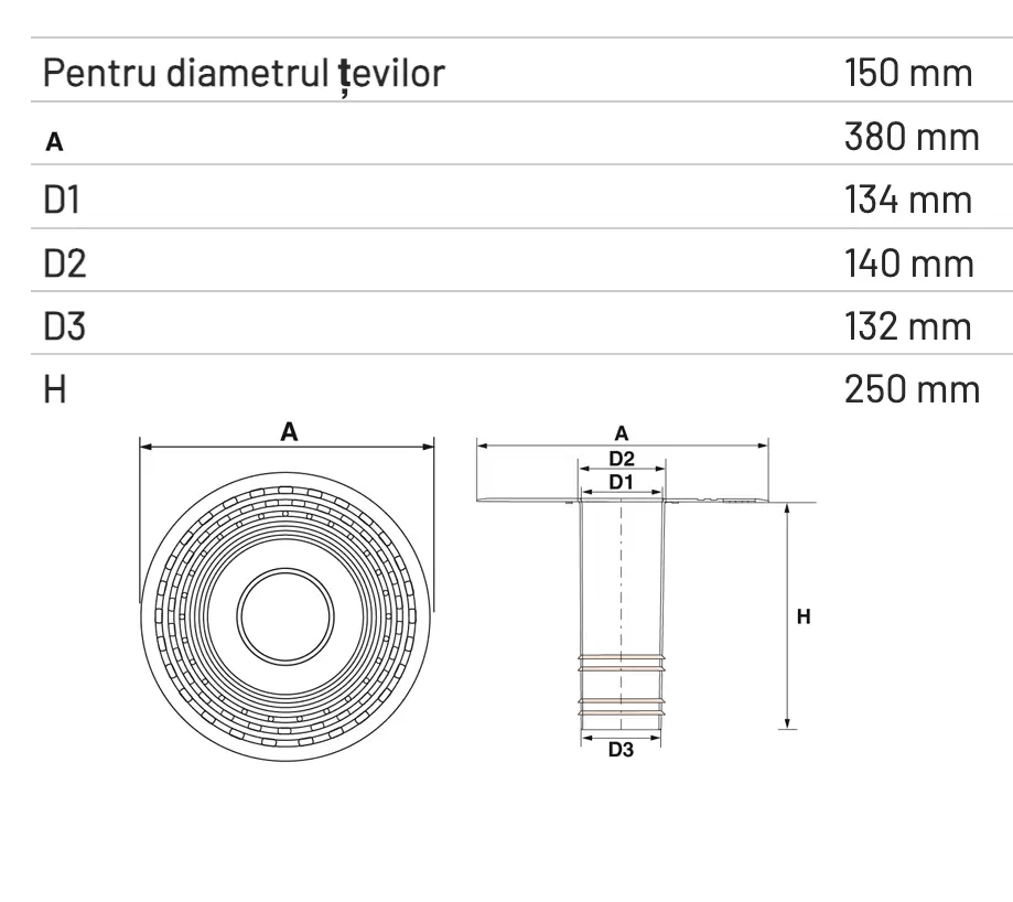 Scurgere Verticală TPE cu Flanșă și ieșire Rotundă L 250mm D 150mm [1]
