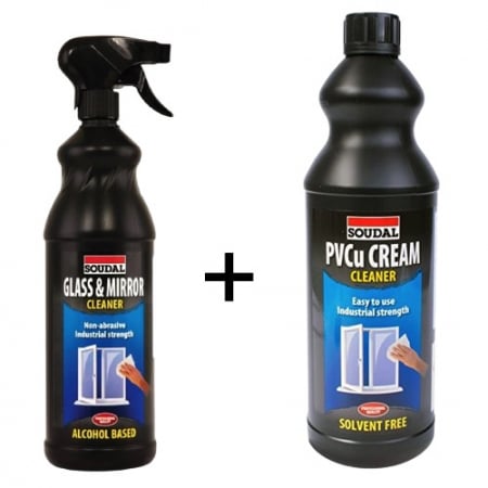 Umiditate - Pachet Soluție pentru Curățat Tâmplăria PVCu Cream 1L + Soluție pentru Curățat Geamuri Oglinzi 1L