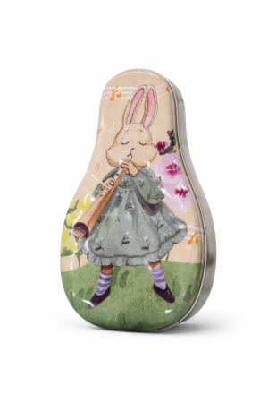 CADOURI DE PASTE - Cutie Cadou de Paște cu Iepuraș Muzician, Metalică Decorativă, Design Artistic Premium 100 gr