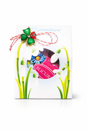 Martisoare Dulci - Mărțișor Ghiocel Albastru cu Broșă Trifoi – Cadou de Primăvară