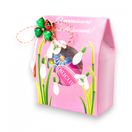 Martisoare Dulci - Set 10 Martisoare Bucuria Ghiocel (roz) cu brosa TRIFOI