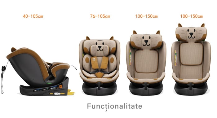 BUF BOOF B-Joy DELUXE iSize Autósülés, 360 °-os, 0-36 kg-os forgatással, 40-150 cm, OrangeCAT [3]