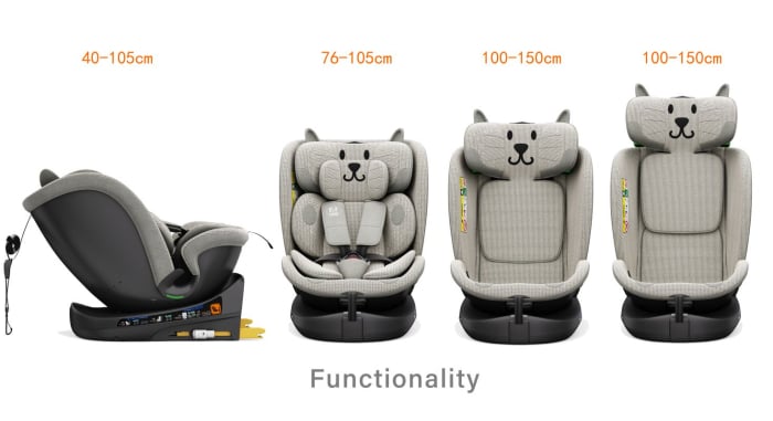 BUF BOOF B-Joy DELUXE iSize Autósülés, 360 °-os, 0-36 kg-os forgatással, 40-150 cm, LightGreyCAT [3]