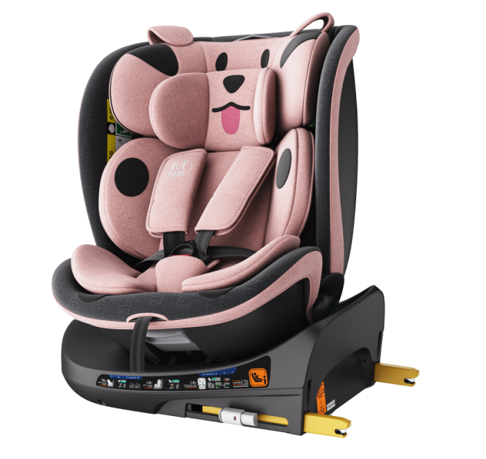 BUF BOOF B-Joy DELUXE iSize Autósülés, 360 °-os, 0-36 kg-os forgatással, 40-150 cm, PinkDOG [6]