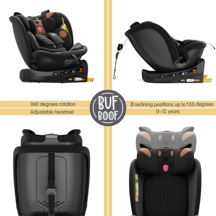BUF BOOF B-Joy DELUXE iSize Autósülés, 360 °-os, 0-36 kg-os forgatással, 40-150 cm, BlackDOG [4]