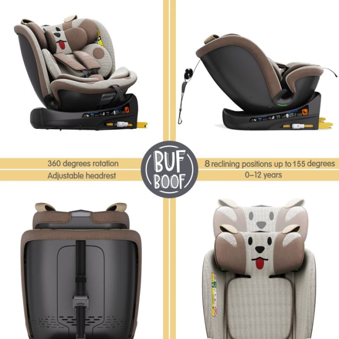 BUF BOOF B-Joy DELUXE iSize Autósülés, 360 °-os, 0-36 kg-os forgatással, 40-150 cm, BrownDOG [3]