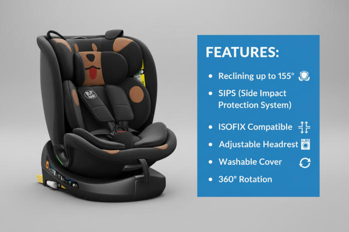 BUF BOOF B-Joy DELUXE iSize Autósülés, 360 °-os, 0-36 kg-os forgatással, 40-150 cm, BlackDOG [2]