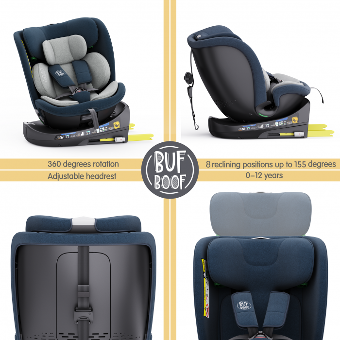 BUF BOOF B-Joy DELUXE iSize Autósülés, 360 °-os, 0-36 kg-os forgatással, 40-150 cm, Blue [3]