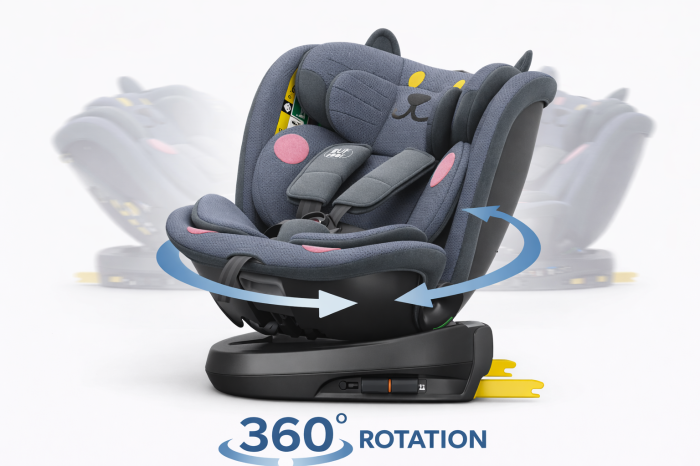 BUF BOOF B-Joy DELUXE iSize Autósülés, 360 °-os, 0-36 kg-os forgatással, 40-150 cm, DarkGreyCAT [10]
