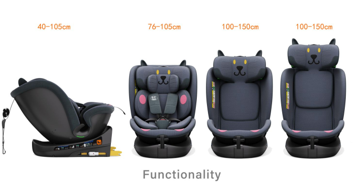 BUF BOOF B-Joy DELUXE iSize Autósülés, 360 °-os, 0-36 kg-os forgatással, 40-150 cm, DarkGreyCAT [12]