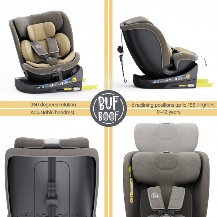BUF BOOF B-Joy DELUXE iSize Autósülés, 360 °-os, 0-36 kg-os forgatással, 40-150 cm, LightBrown [2]