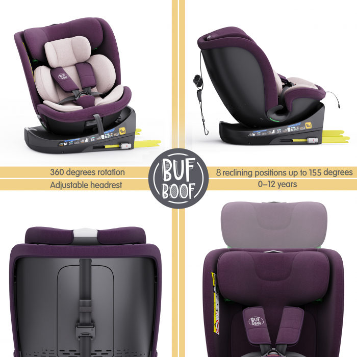 BUF BOOF B-Joy DELUXE iSize Autósülés, 360 °-os, 0-36 kg-os forgatással, 40-150 cm, Purple [2]