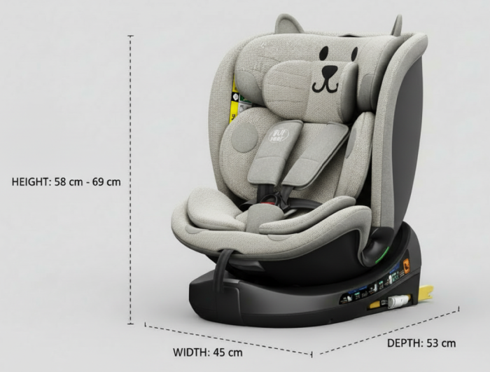 BUF BOOF B-Joy DELUXE iSize Autósülés, 360 °-os, 0-36 kg-os forgatással, 40-150 cm, LightGreyCAT [9]