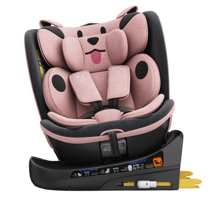 BUF BOOF B-Joy DELUXE iSize Autósülés, 360 °-os, 0-36 kg-os forgatással, 40-150 cm, PinkDOG [15]