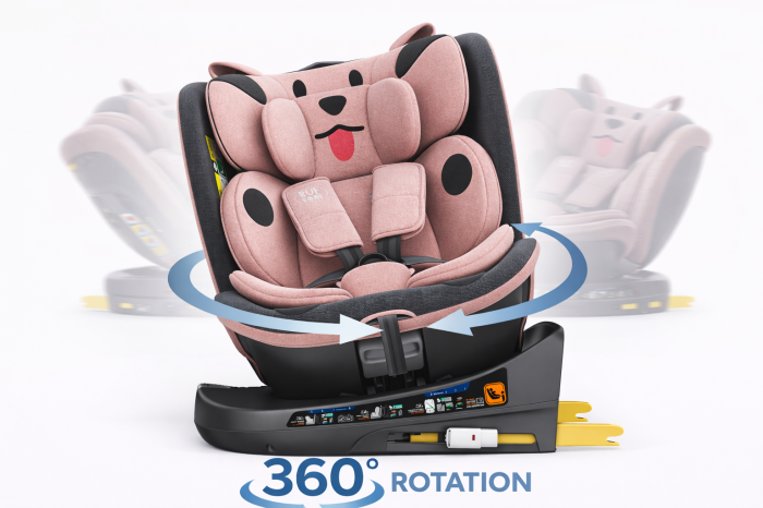 BUF BOOF B-Joy DELUXE iSize Autósülés, 360 °-os, 0-36 kg-os forgatással, 40-150 cm, PinkDOG [8]