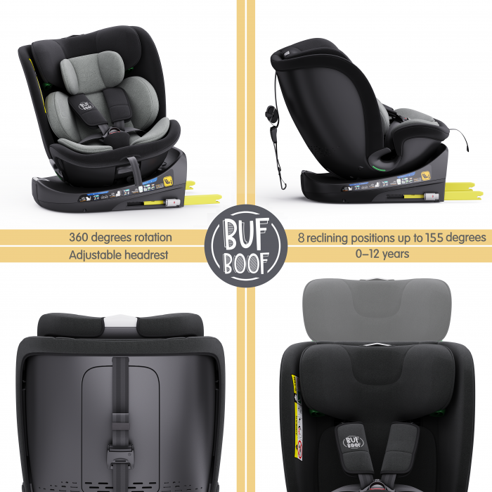 BUF BOOF B-Joy DELUXE iSize Autósülés, 360 °-os, 0-36 kg-os forgatással, 40-150 cm, Grey [2]