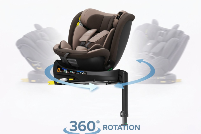 BUF BOOF® N-Fix iSize autós gyerekülés, ISOFIX, 360° forgatható, támasztóláb, 165° dönthető alvópozíció, 40–150 cm Coffee [6]