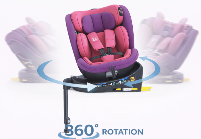 BUF BOOF® N-Fix iSize autós gyerekülés, ISOFIX, 360° forgatható, támasztóláb, 165° dönthető alvópozíció, 40–150 cm Pink [2]