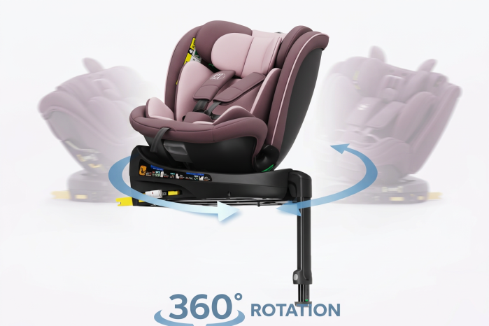 BUF BOOF® N-Fix iSize autós gyerekülés, ISOFIX, 360° forgatható, támasztóláb, 165° dönthető alvópozíció, 40–150 cm LightPurple [5]