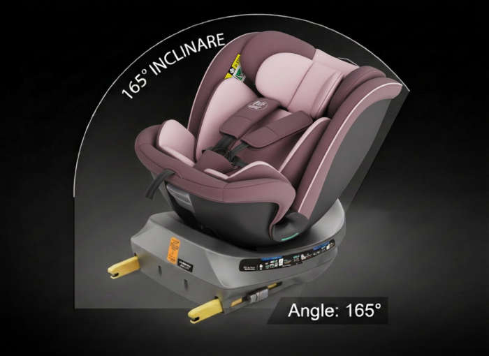 BUF BOOF® N-Fix iSize autós gyerekülés, ISOFIX, 360° forgatható, támasztóláb, 165° dönthető alvópozíció, 40–150 cm LightPurple [6]