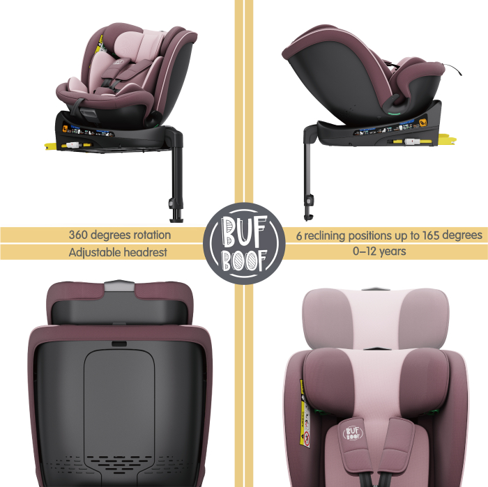 BUF BOOF® N-Fix iSize autós gyerekülés, ISOFIX, 360° forgatható, támasztóláb, 165° dönthető alvópozíció, 40–150 cm LightPurple [9]