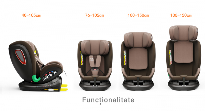 BUF BOOF Platinum DELUXE iSize Autósülés, 360 °-os, 0-36 kg-os forgatással, Top Tether 40-150 cm, Coffee [3]