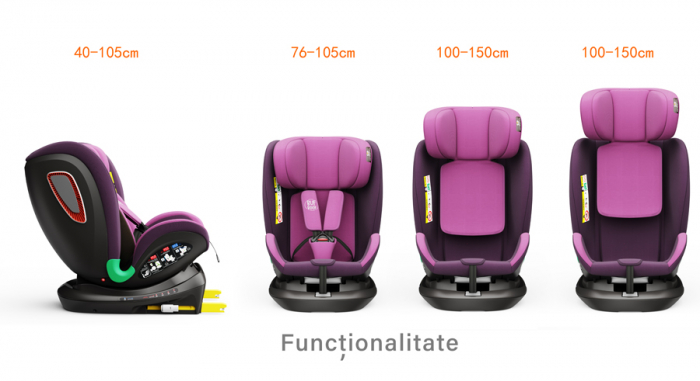 BUF BOOF Platinum DELUXE iSize Autósülés, 360 °-os, 0-36 kg-os forgatással, Top Tether 40-150 cm, Purple [3]