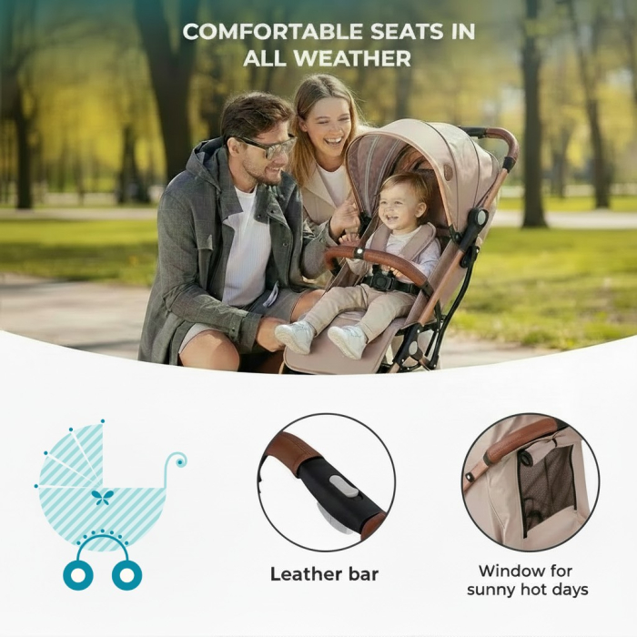 BUF BOOF® S-16 Könnyű sport babakocsi, 0–36 hónap, teljesen vízszintes 180°-os dönthetőség, összecsukható rendszer trolley funkcióval Brown [3]