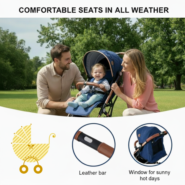 BUF BOOF® S-16 Könnyű sport babakocsi, 0–36 hónap, teljesen vízszintes 180°-os dönthetőség, összecsukható rendszer trolley funkcióval, DarkBlue [3]