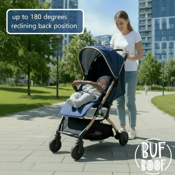 BUF BOOF® S-16 Könnyű sport babakocsi, 0–36 hónap, teljesen vízszintes 180°-os dönthetőség, összecsukható rendszer trolley funkcióval, DarkBlue [5]