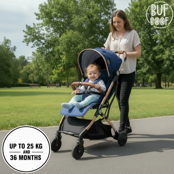 BUF BOOF® S-16 Könnyű sport babakocsi, 0–36 hónap, teljesen vízszintes 180°-os dönthetőség, összecsukható rendszer trolley funkcióval, DarkBlue [6]