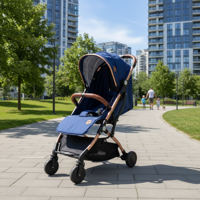 BUF BOOF® S-16 Könnyű sport babakocsi, 0–36 hónap, teljesen vízszintes 180°-os dönthetőség, összecsukható rendszer trolley funkcióval, DarkBlue [7]