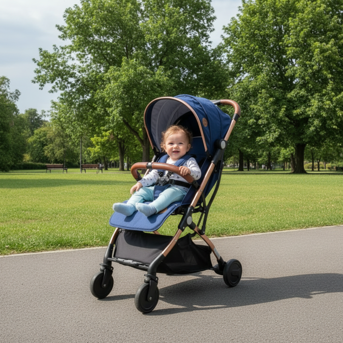 BUF BOOF® S-16 Könnyű sport babakocsi, 0–36 hónap, teljesen vízszintes 180°-os dönthetőség, összecsukható rendszer trolley funkcióval, DarkBlue [4]