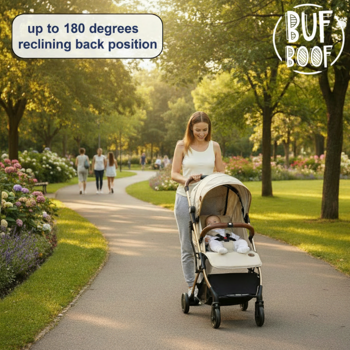 BUF BOOF® S-16 Könnyű sport babakocsi, 0–36 hónap, teljesen vízszintes 180°-os dönthetőség, összecsukható rendszer trolley funkcióval Sand [3]