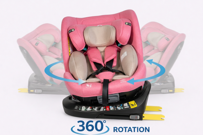BUF BOOF Saphir Deluxe iSize Autósülés, 360 °-os, 0-36 kg-os forgatással, 40-150 cm, UnicornPink [5]