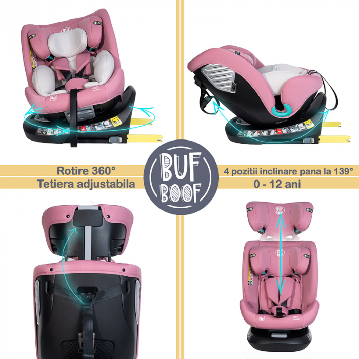 BUF BOOF Saphir Deluxe iSize Autósülés, 360 °-os, 0-36 kg-os forgatással, 40-150 cm, Purple [4]