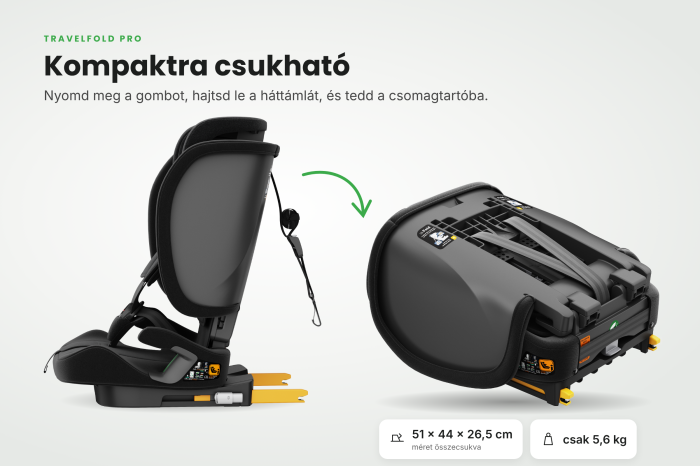 BUF BOOF® TravelFold PRO i-Size autósülés, Összecsukható, ISOFIX + Top Tether, 15 pozícióban állítható fejtámla, csak 5,6 kg, 9–36 kg, 76–150 cm, Fekete [5]