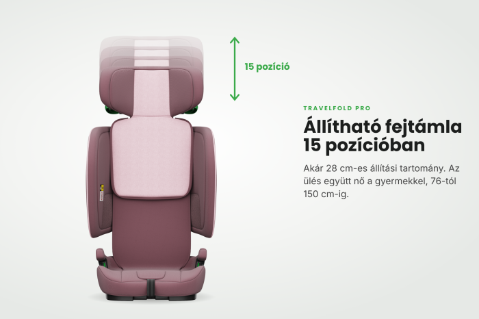 BUF BOOF® TravelFold PRO i-Size autósülés, Összecsukható, ISOFIX + Top Tether, 15 pozícióban állítható fejtámla, csak 5,6 kg, 9–36 kg, 76–150 cm, Rózsaszín [8]