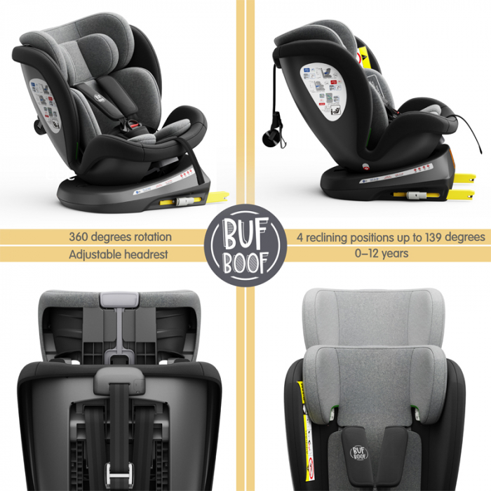 BUF BOOF TWT Plus iSize Autósülés, 360 °-os, 0-36 kg-os forgatással, 40-150 cm, Black [4]