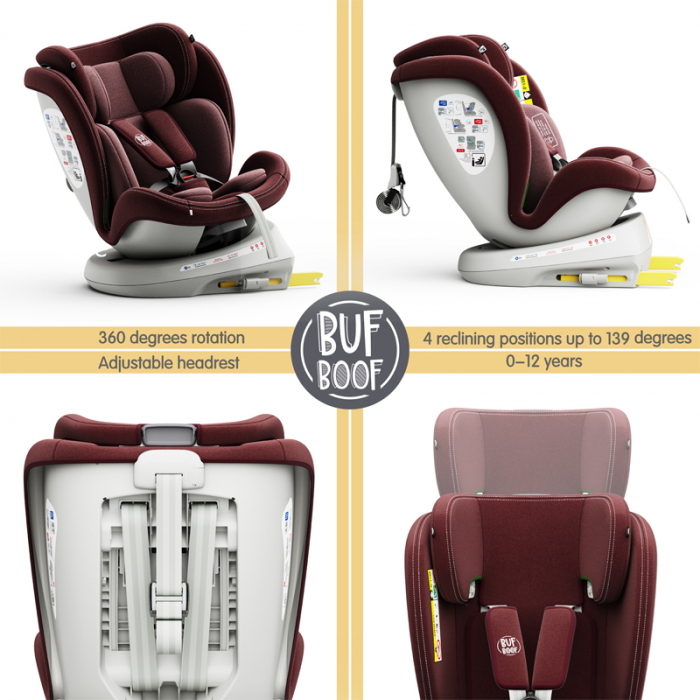 BUF BOOF TWT Plus iSize Autósülés, 360 °-os, 0-36 kg-os forgatással, 40-150 cm, Red [3]
