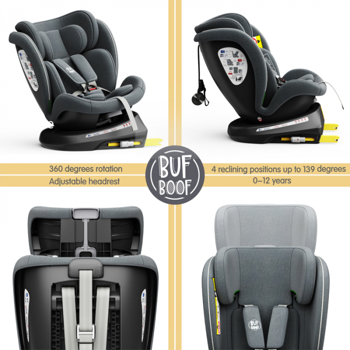 BUF BOOF TWT Plus iSize Autósülés, 360 °-os, 0-36 kg-os forgatással, 40-150 cm, Grey [4]