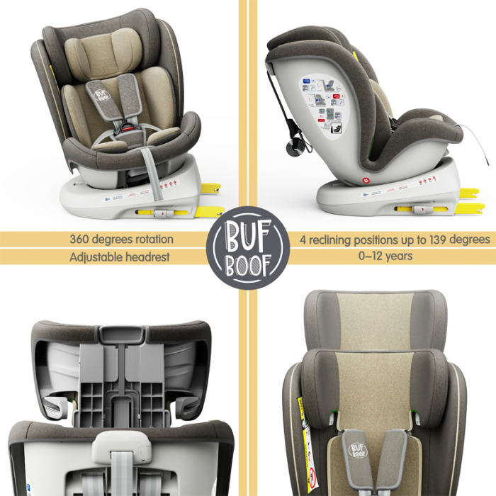 BUF BOOF TWT Plus iSize Autósülés, 360 °-os, 0-36 kg-os forgatással, 40-150 cm, LightBrown [4]