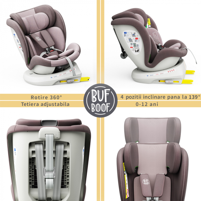 BUF BOOF TWT Plus iSize Autósülés, 360 °-os, 0-36 kg-os forgatással, 40-150 cm, LightRed [3]