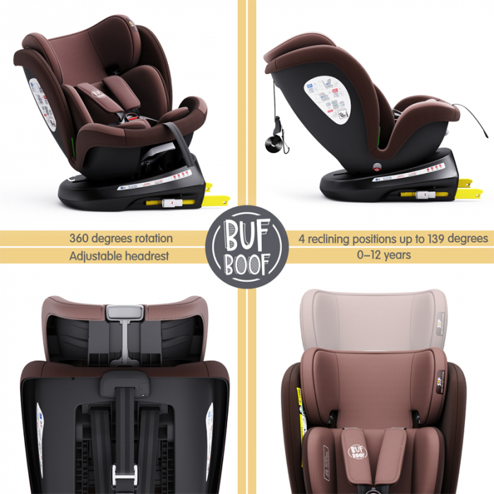 BUF BOOF TWT Plus iSize Autósülés, 360 °-os, 0-36 kg-os forgatással, 40-150 cm, Coffee [3]