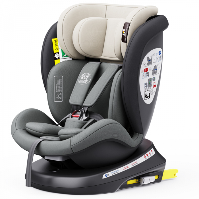 BUF BOOF TWT Plus iSize Autósülés, 360 °-os, 0-36 kg-os forgatással, 40-150 cm, MandaraGrey [1]